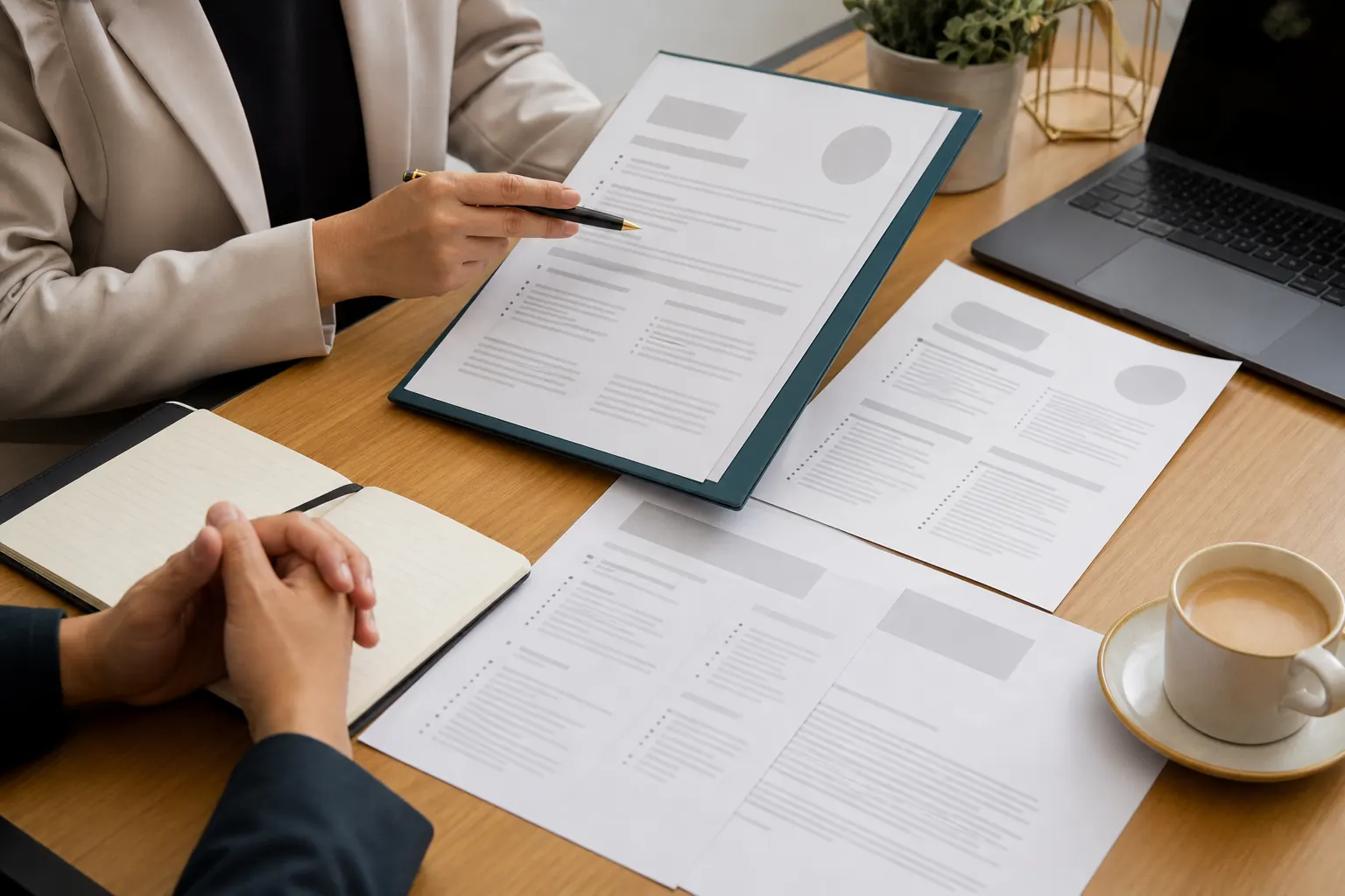 Professional career documents being prepared on a desk
